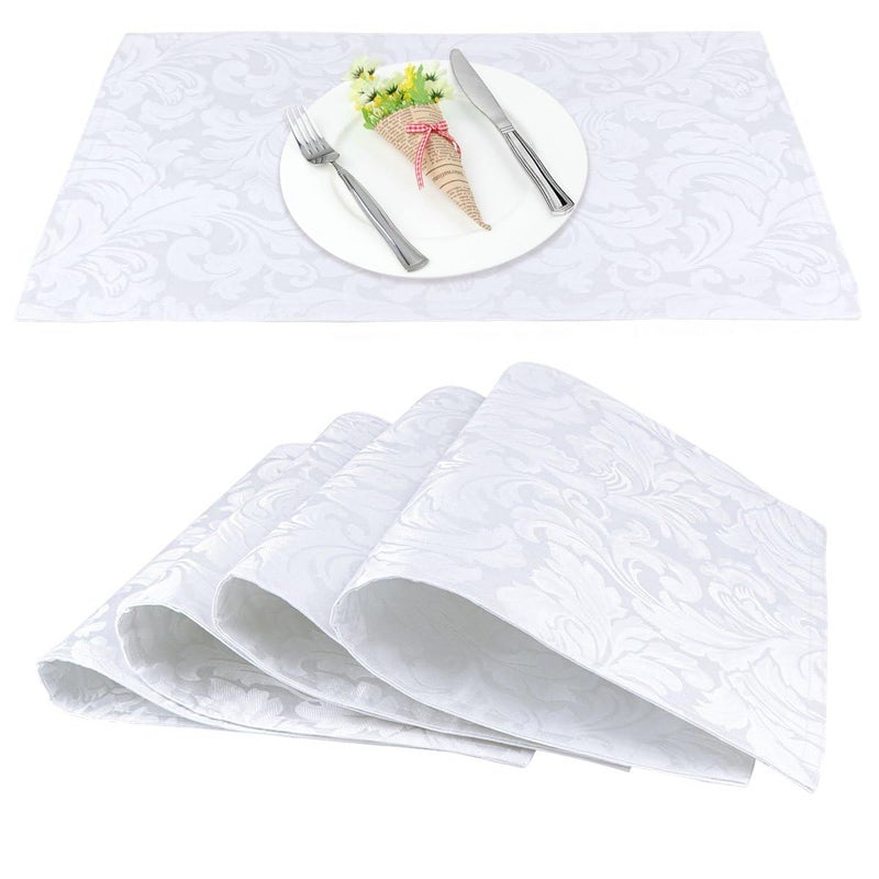 ColorBird Scroll Damask Jacquard Placemats Set of 4, Heat Resistant Washable White Placemats for Dining Table, Microfiber Fabric Table Mats, 13 x 19 Inch - Image 2